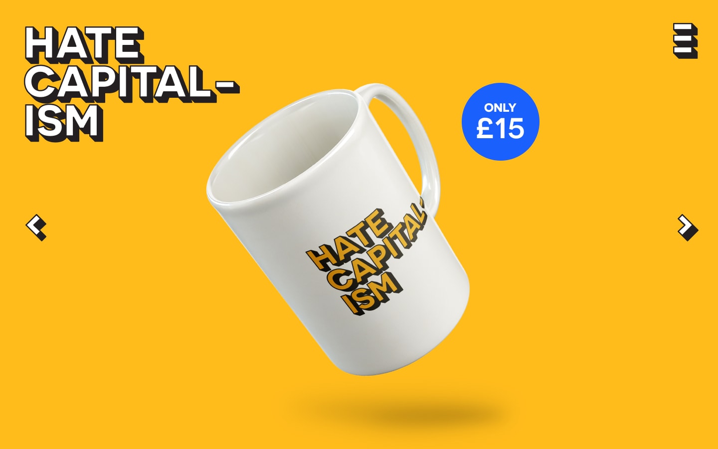 Web page showing mug for sale. It is branded Hate Capitalism
